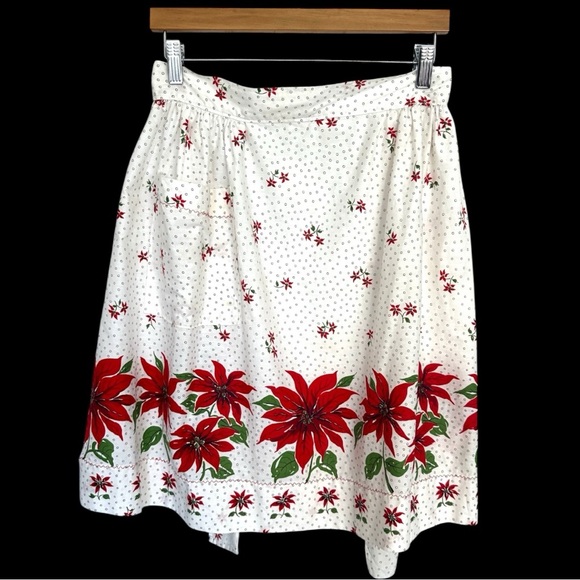 Vintage 1950s Hostess Half APRON Poinsettia Flowers - Picture 5 of 7